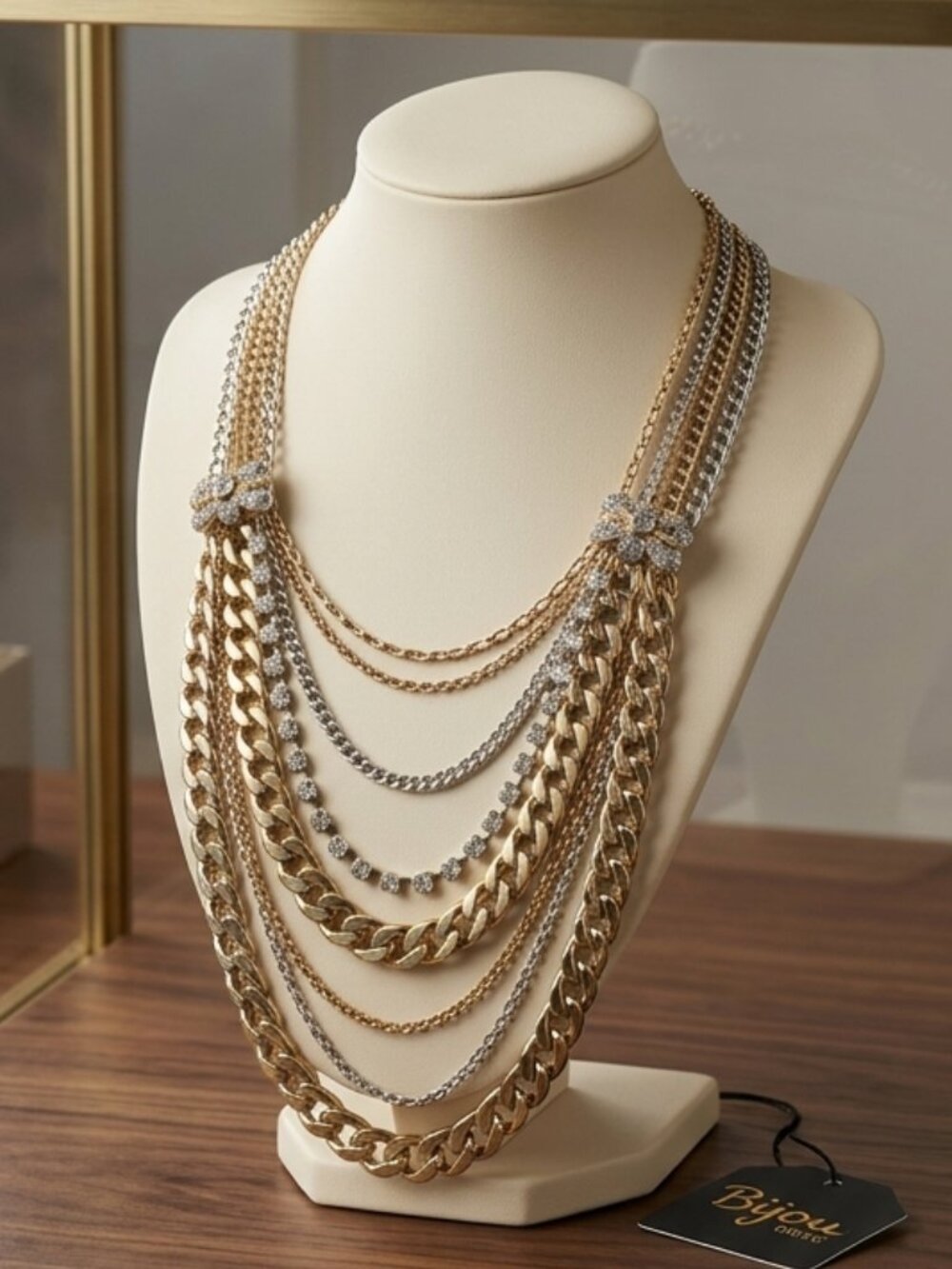 Bijou Cleopatra  gold silver rhinestone layered necklace